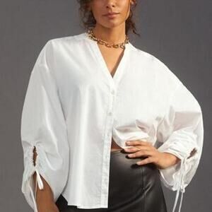 Pilcro By Anthropologie White Drawstring Poplin Buttondown | X-Small